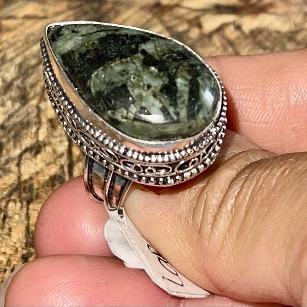 Brecciated Snowflake Obsidian Ring Size 9